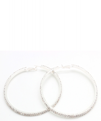 Rhinestone Hoop Earrings EH910195 SILVER CL